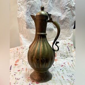 SOLD: Vintage Hand-Engraved Brass Ewer Coffee Pot, Middle Eastern Indo-Persian